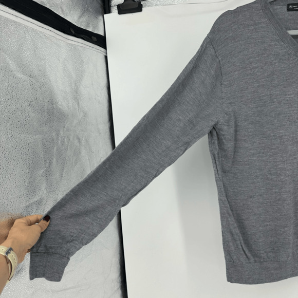 Hart Schaffner Marx Mens M Wool Sweater V-Neck Grey Minimalist Neutral - Picture 9 of 11